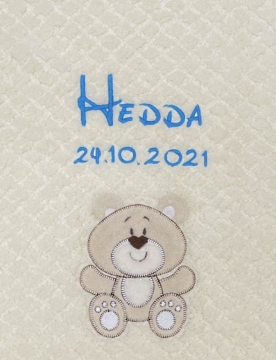 Couverture de bébé - brodé avec nom - beige - OURS (extra moelleux)