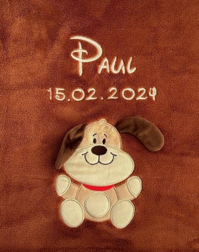 Couverture de bébé - brodé avec le nom - brun CHIEN