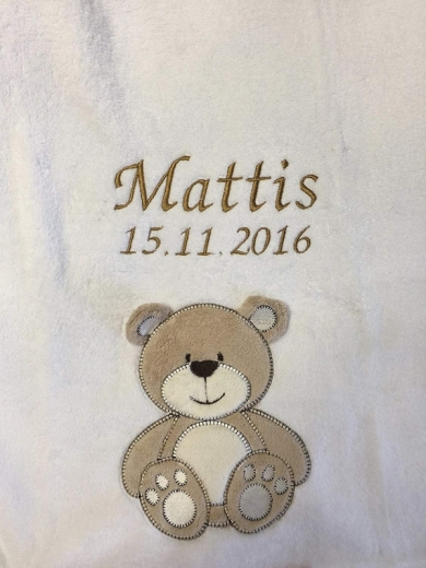Couverture de bébé - brodée avec le nom - blanc OURS
