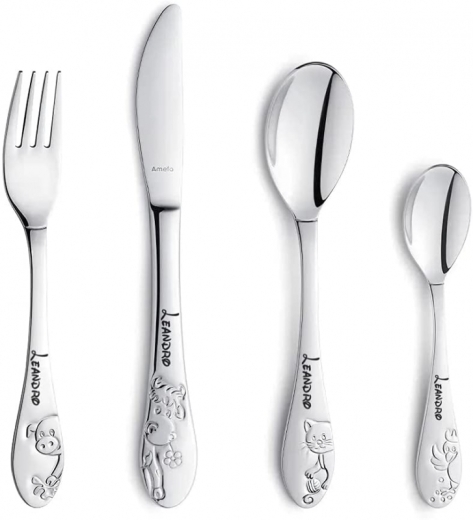 Couverts pour enfants avec gravure du nom / motif Amis de la ferme / 4 pièces (toutes les 4 gravées avec le nom)