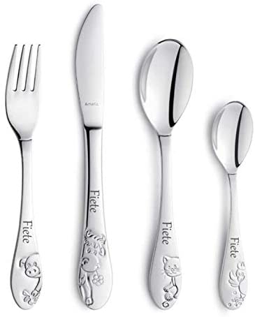 Couverts pour enfants avec gravure du nom / motif Amis de la ferme / 4 pièces (toutes les 4 gravées avec le nom)