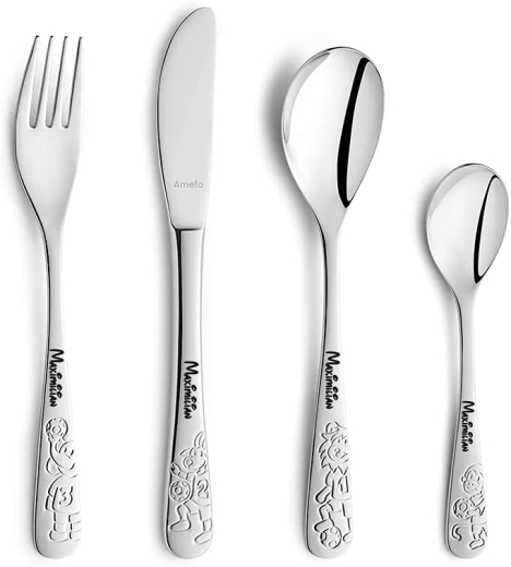 KIDDI-MEDIA Couverts pour enfants avec gravure du nom/motif BALLFREUNDE / 4 pièces (toutes les 4 gravées avec le nom)