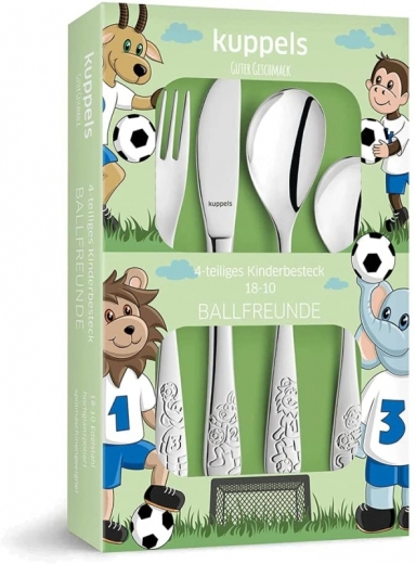 KIDDI-MEDIA Couverts pour enfants avec gravure du nom/motif BALLFREUNDE / 4 pièces (toutes les 4 gravées avec le nom)