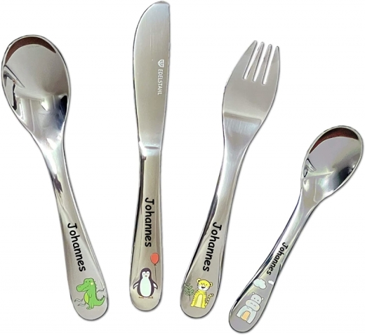 Couverts pour enfants personnalisés avec nom (gravure souhaitée)/motifs d'animaux colorés - thème : Afrique