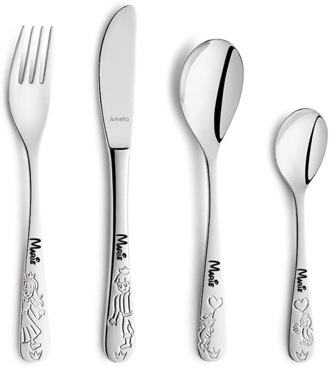 KIDDI-MEDIA Couverts pour enfants avec gravure du nom/motif princesse / 4 pièces (toutes les 4 gravées avec le nom)