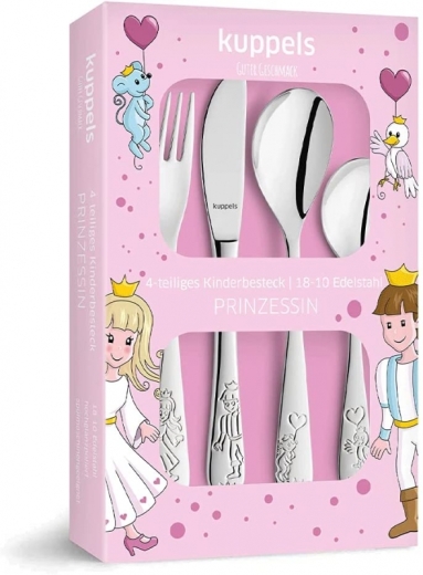 KIDDI-MEDIA Couverts pour enfants avec gravure du nom/motif princesse / 4 pièces (toutes les 4 gravées avec le nom)