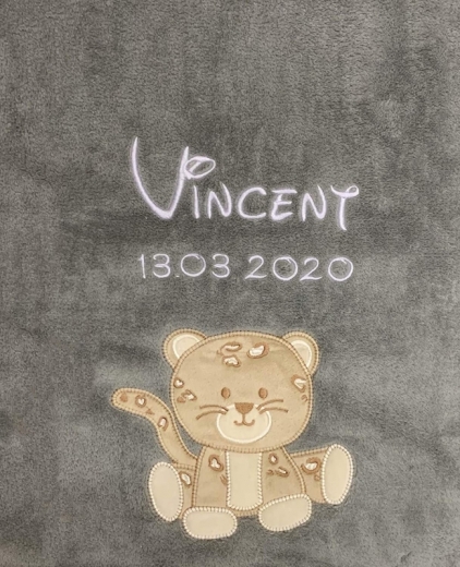 Couverture de bébé - brodé avec le nom - Anthracite LEOPARD