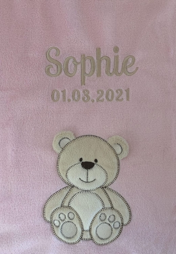 Couverture de bébé - brodé avec le nom - OURS rose