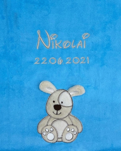 Couverture de bébé - brodé avec le nom - turquoise CHIEN Couverture de bébé - brodé avec le nom - turquoise CHIEN