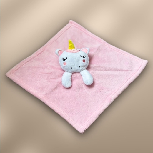 Couverture de bébé avec consolation brodée avec nom et date de naissance/douce et douce / 1A qualité (rose licorne arc-en-ciel)