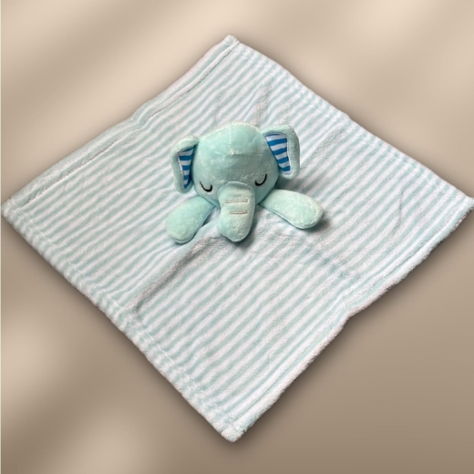 Couverture de bébé avec consolation brodée avec nom et date de naissance/douce et douce / 1A qualité (bleu clair rayures d'éléphant)