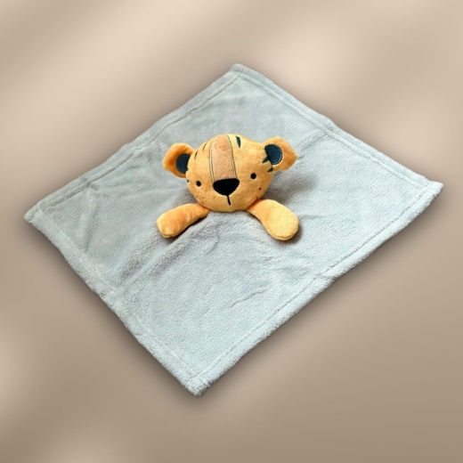 Couverture de bébé avec consolation brodée avec nom et date de naissance/douceur / 1A qualité (Gris Tigre)