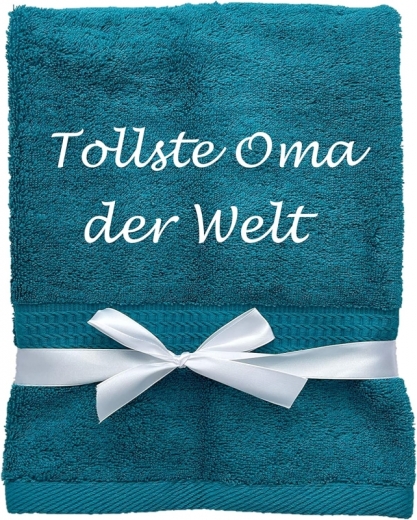 Serviette avec broderie personnalisée comme le nom / 30x50 cm / 100x50 cm / 70x140 cm / pétrole