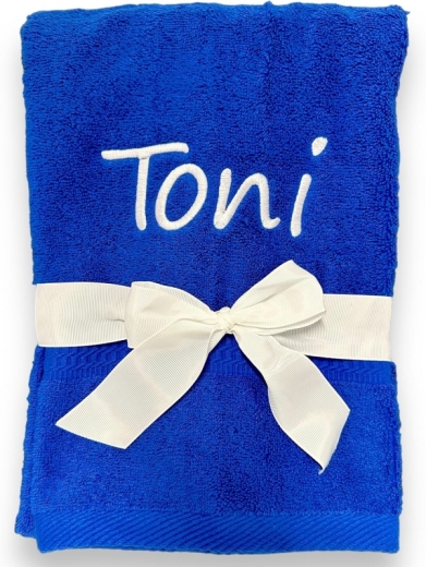 Serviette avec broderie personnalisée comme le nom / 30x50 cm / 100x50 cm / 70x140 cm / bleu royal