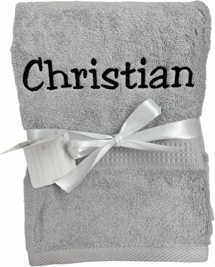 Serviette de bain avec broderie personnalisée comme le nom / 30x50 cm / 100x50 cm / 70x140 cm / Gris clair