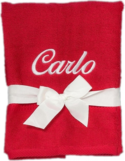 Serviette avec broderie personnalisée comme le nom / 30x50 cm / 100x50 cm / 70x140 cm / rouge