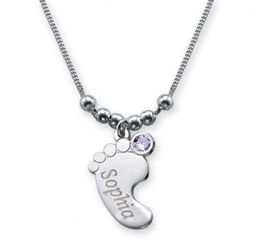 Collier pied de bébé avec gravure et cristal du mois OKTOBER