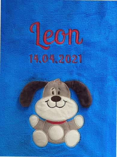 Couverture de bébé - brodé avec nom - bleu CHIEN