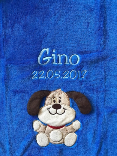 Couverture de bébé - brodé avec nom - bleu CHIEN