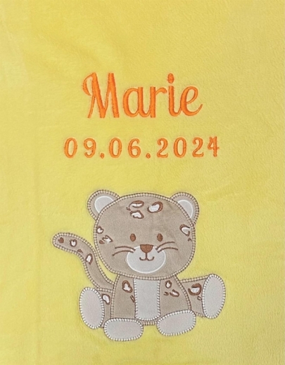 Couverture de bébé - brodé avec le nom - jaune LEOPARD