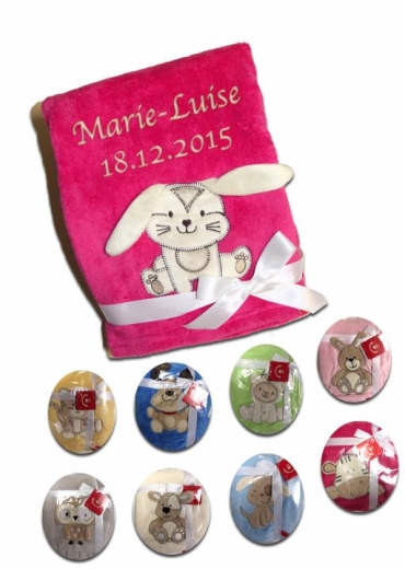 Couverture de bébé - brodé avec le nom - Pink HASE