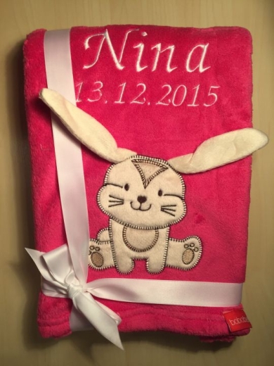 Couverture de bébé - brodé avec le nom - Pink HASE