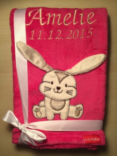 Couverture de bébé - brodé avec le nom - Pink HASE