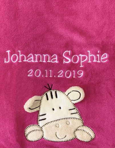 Couverture de bébé - brodé avec le nom - Rose ZEBRA