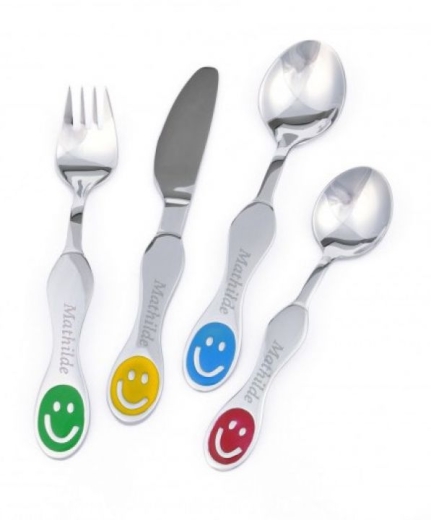 Couverts pour enfants avec gravure du nom "SMILEYS"