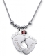 Collier double pied de bébé avec 2 gravures et cristal du mois JANVIER