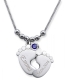 Collier double pied de bébé avec 2 gravures et cristal du mois FÉVRIER
