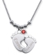 Collier double pied de bébé avec 2 gravures et cristal du mois de JUILLET