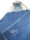 Serviette à capuche brodée avec nom et date de naissance 100x100 bleu HIPPO
