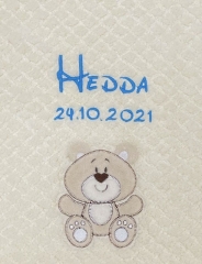 Couverture de bébé - brodé avec nom - beige - OURS (extra moelleux)