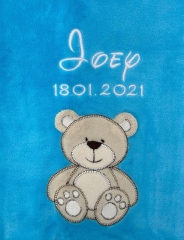 Couverture de bébé - brodé avec le nom - OURS turquoise