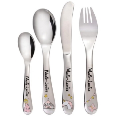 Couverts pour enfants avec gravure du nom et motifs colorés - Modèle : PRINCESSE