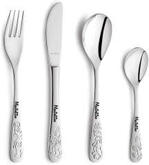 KIDDI-MEDIA Couverts pour enfants avec gravure du nom/motif BALLFREUNDE / 4 pièces (toutes les 4 gravées avec le nom)