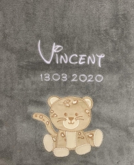 Couverture de bébé - brodé avec le nom - Anthracite LEOPARD