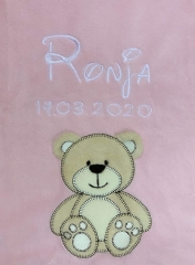 Couverture de bébé - brodé avec le nom - OURS rose