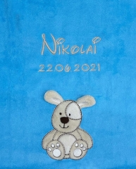 Couverture de bébé - brodé avec le nom - turquoise CHIEN