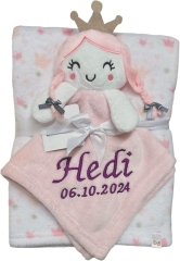 Couverture de bébé avec consolation brodée avec nom et date de naissance/douceur / 1A qualité (Princesse 1)