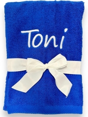 Serviette avec broderie personnalisée comme le nom / 30x50 cm / 100x50 cm / 70x140 cm / bleu royal