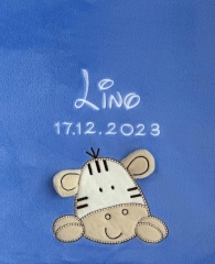 Couverture de bébé - brodé avec le nom - bleu azur ZEBRA