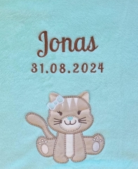 Couverture bébé - brodé avec nom - Aqua - CHAT