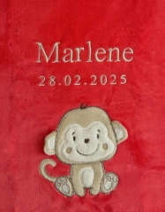 Couverture de bébé - brodé avec le nom - singe corail