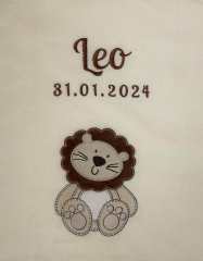 Couverture de bébé - brodé avec le nom - beige LÖWE