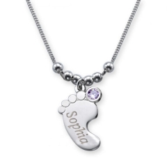 Collier pied de bébé avec gravure et cristal du mois OKTOBER