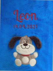 Couverture de bébé - brodé avec nom - bleu CHIEN